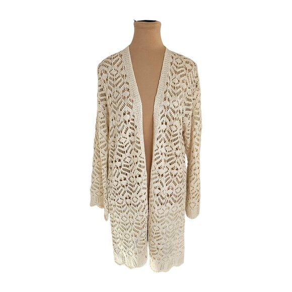 Saltwater LUXE Solana Sweater Crochet Style Open Front Cardigan Sz S - Picture 3 of 11